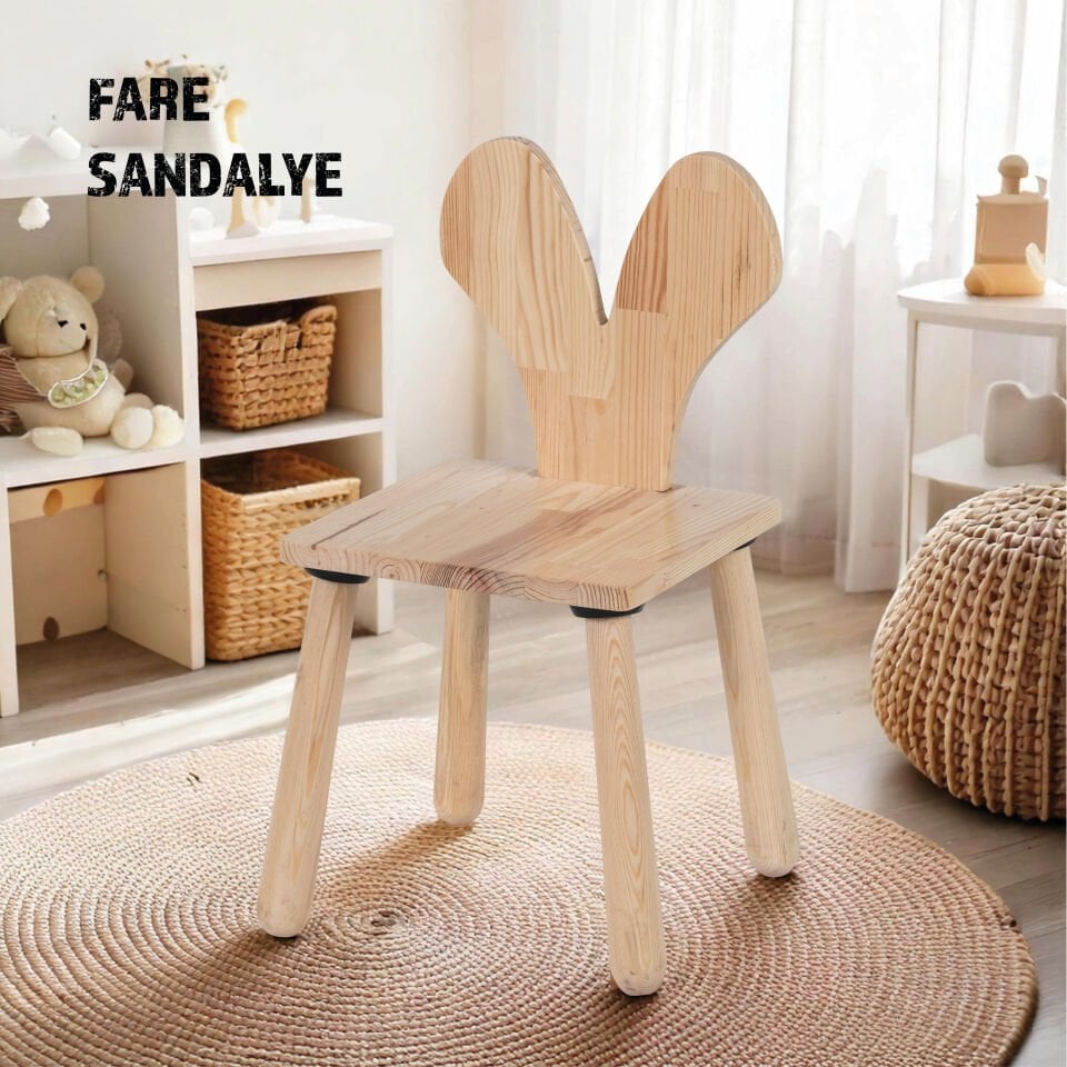Doğal Ahşap Çocuk Sandalye Fare