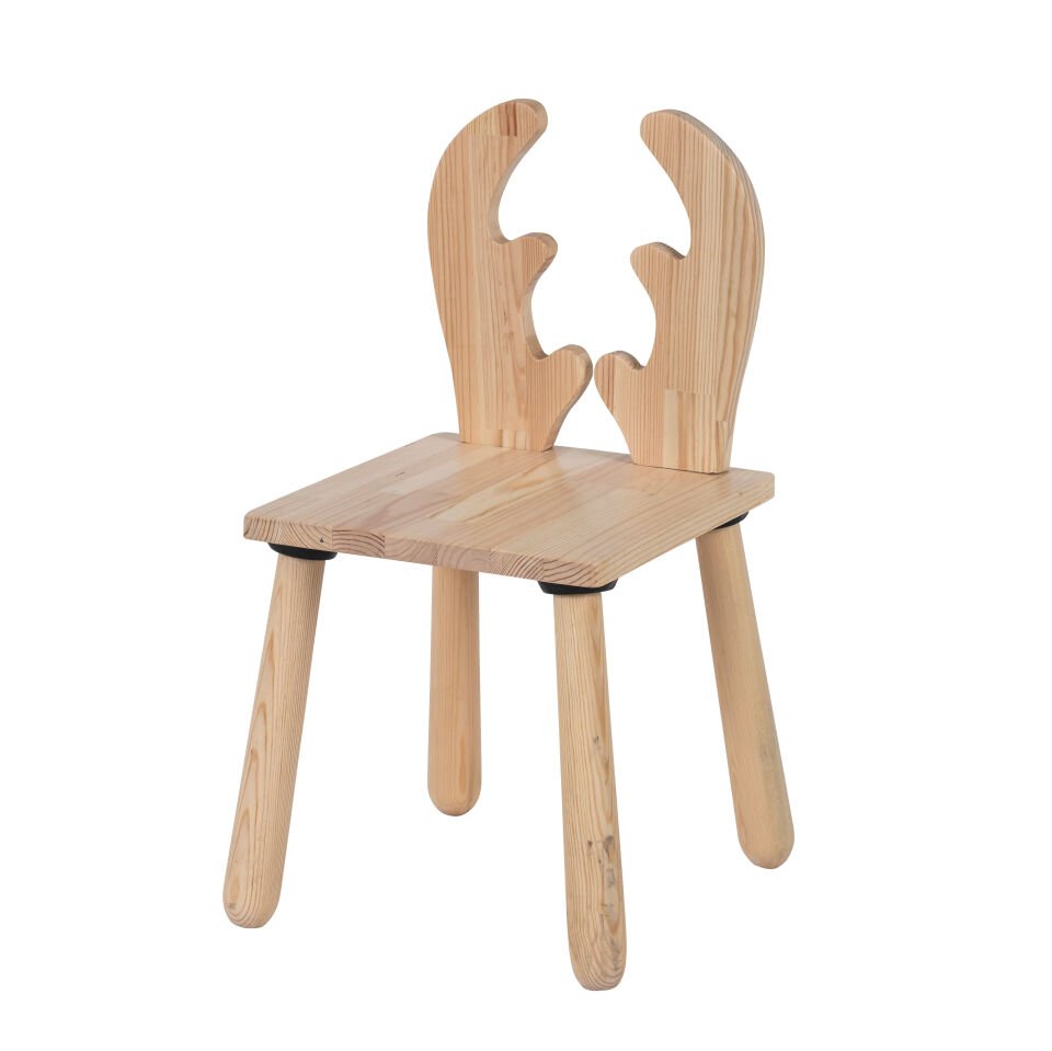 Doğal Ahşap Çocuk Sandalye Geyik