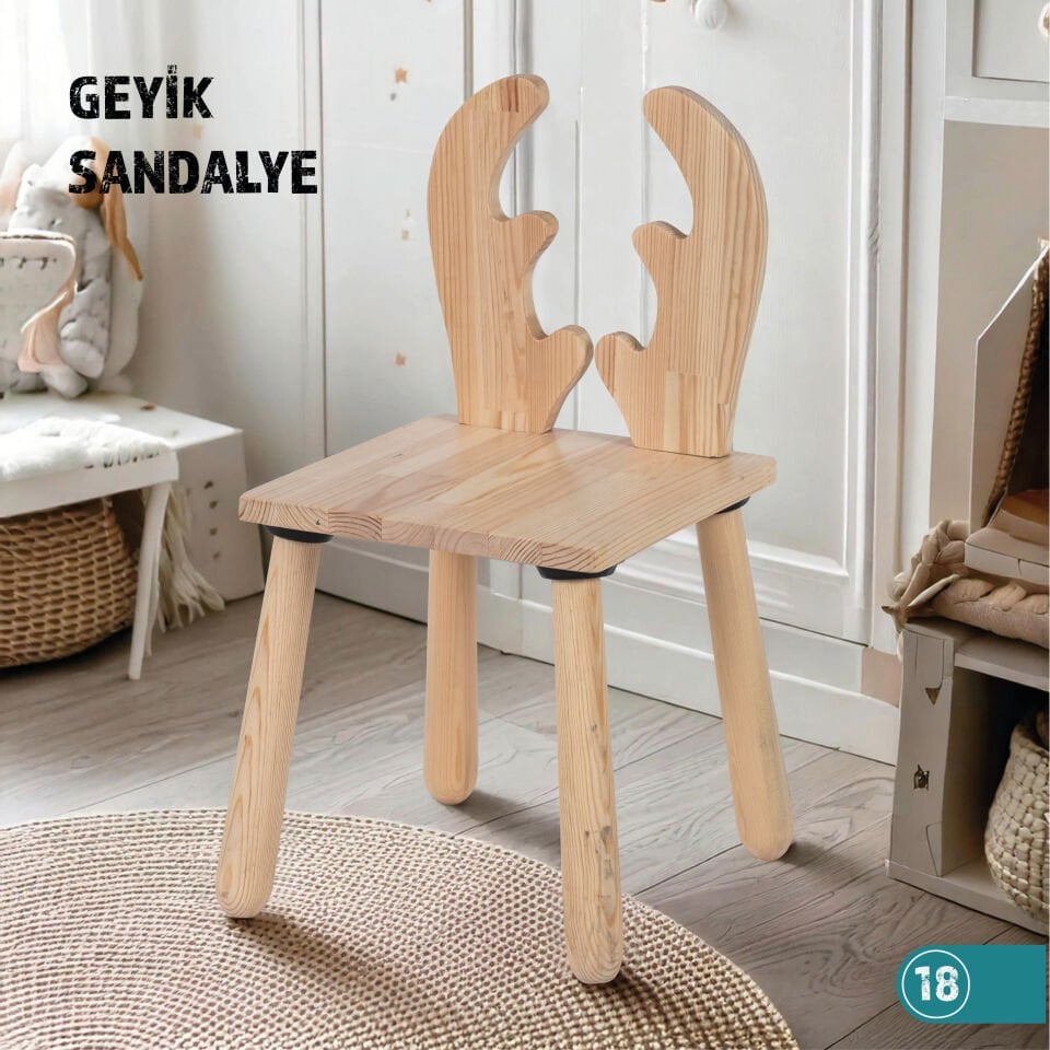Doğal Ahşap Çocuk Sandalye Geyik