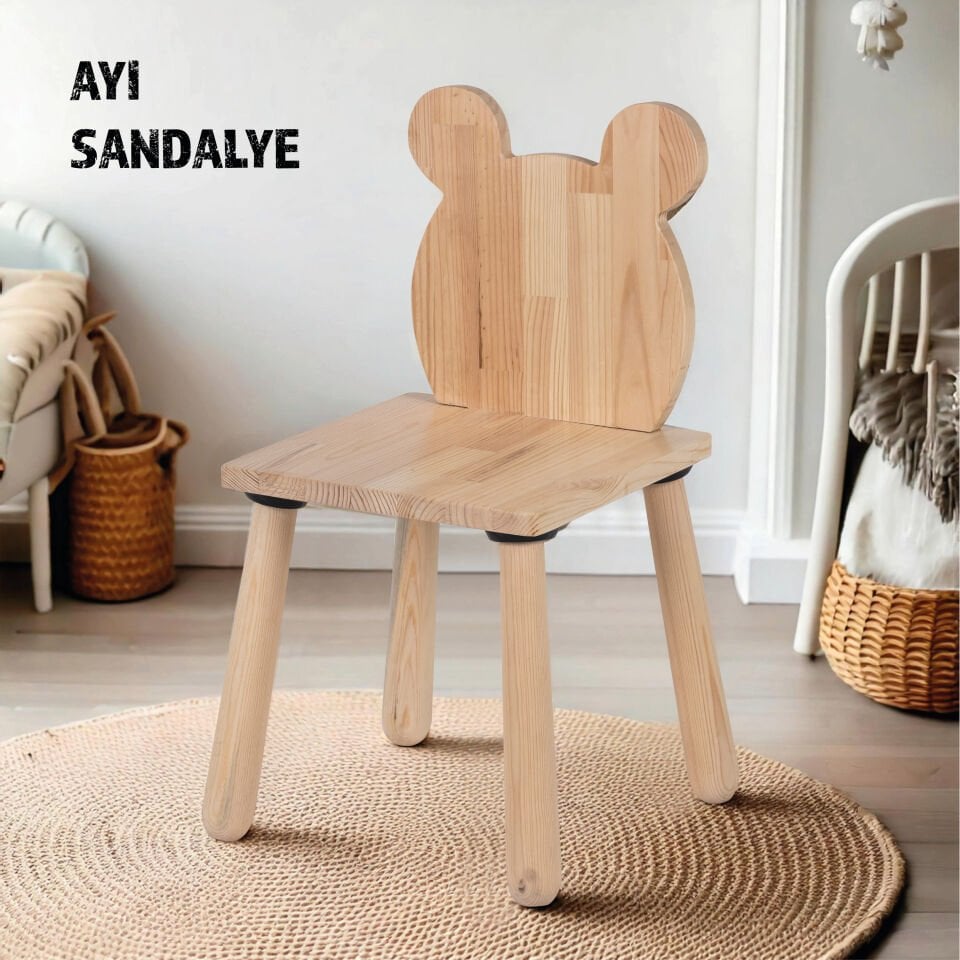 Doğal Ahşap Çocuk Sandalye Ayı