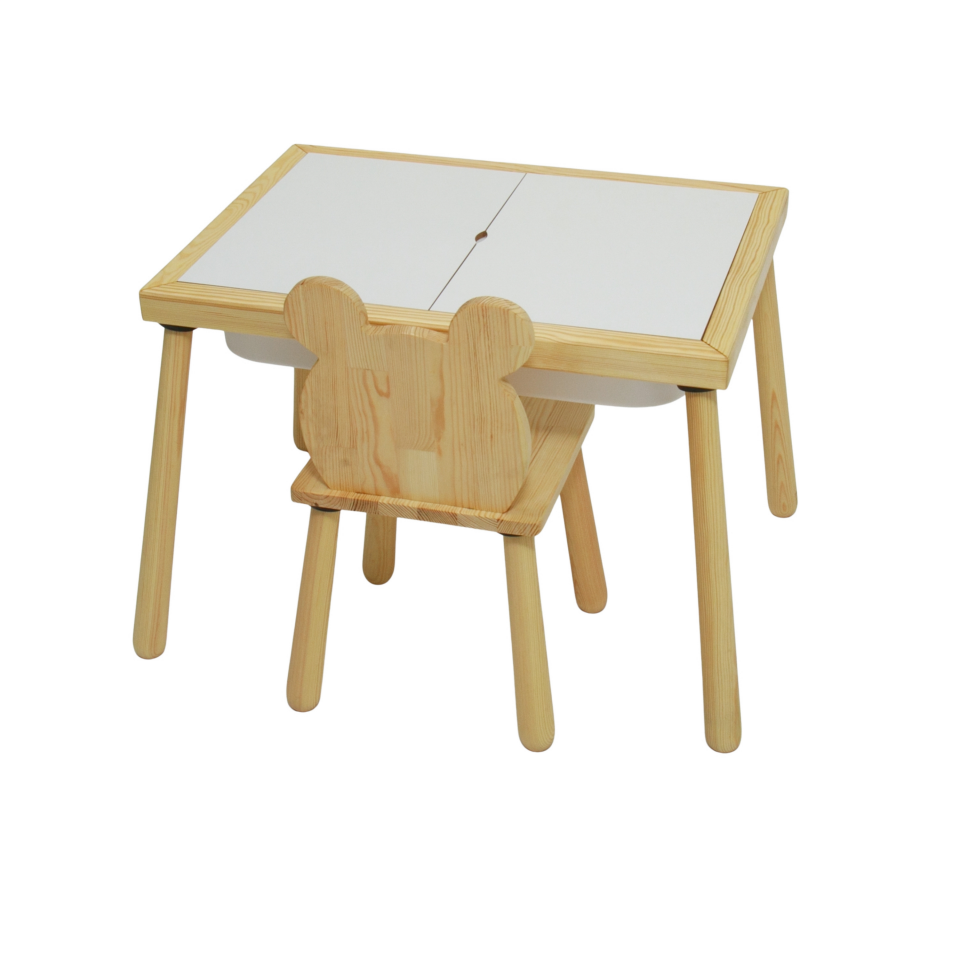 Ahşap Duyusal Çocuk Aktivite Masası Oyun Masası Çocuk Çalışma Masası 1 Adet Ayı Sandalye