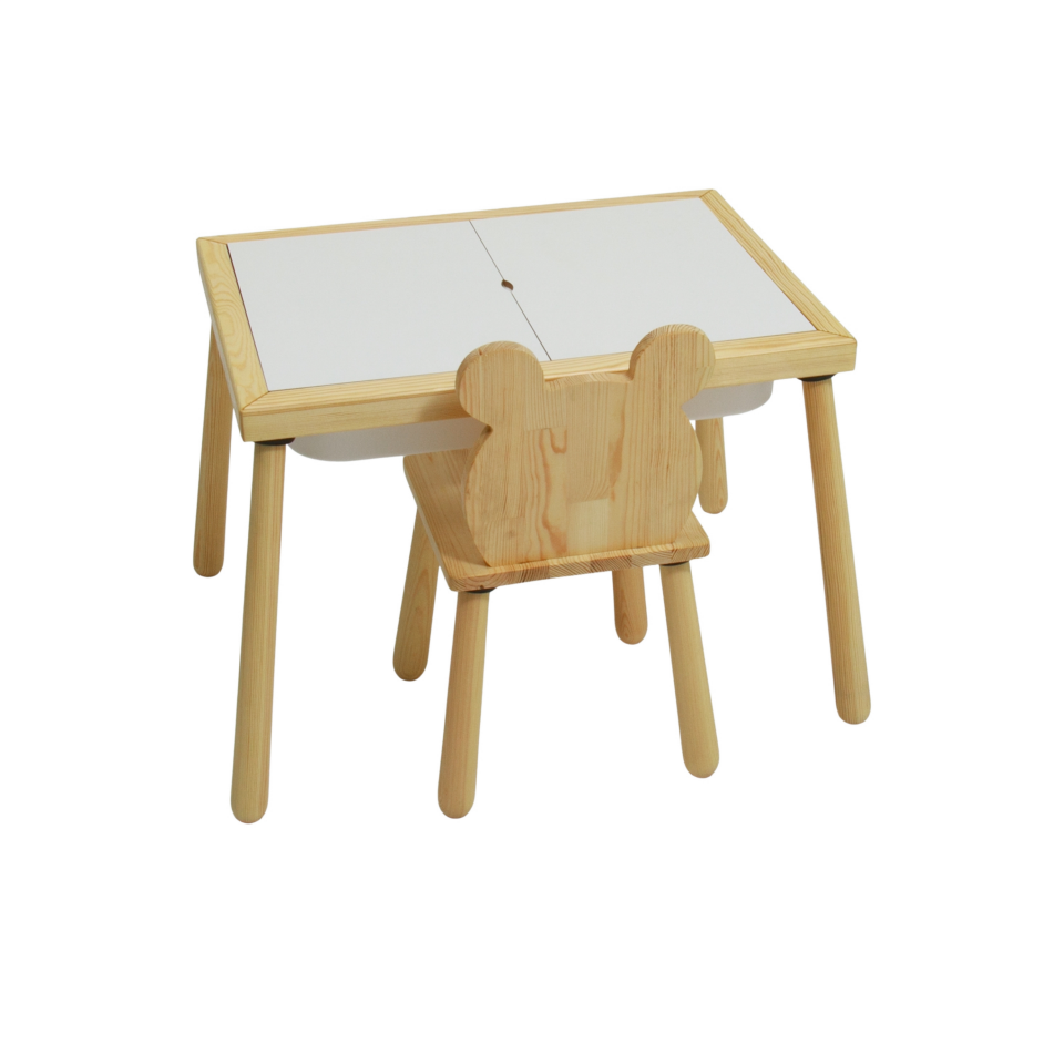 Ahşap Duyusal Çocuk Aktivite Masası Oyun Masası Çocuk Çalışma Masası 1 Adet Ayı Sandalye