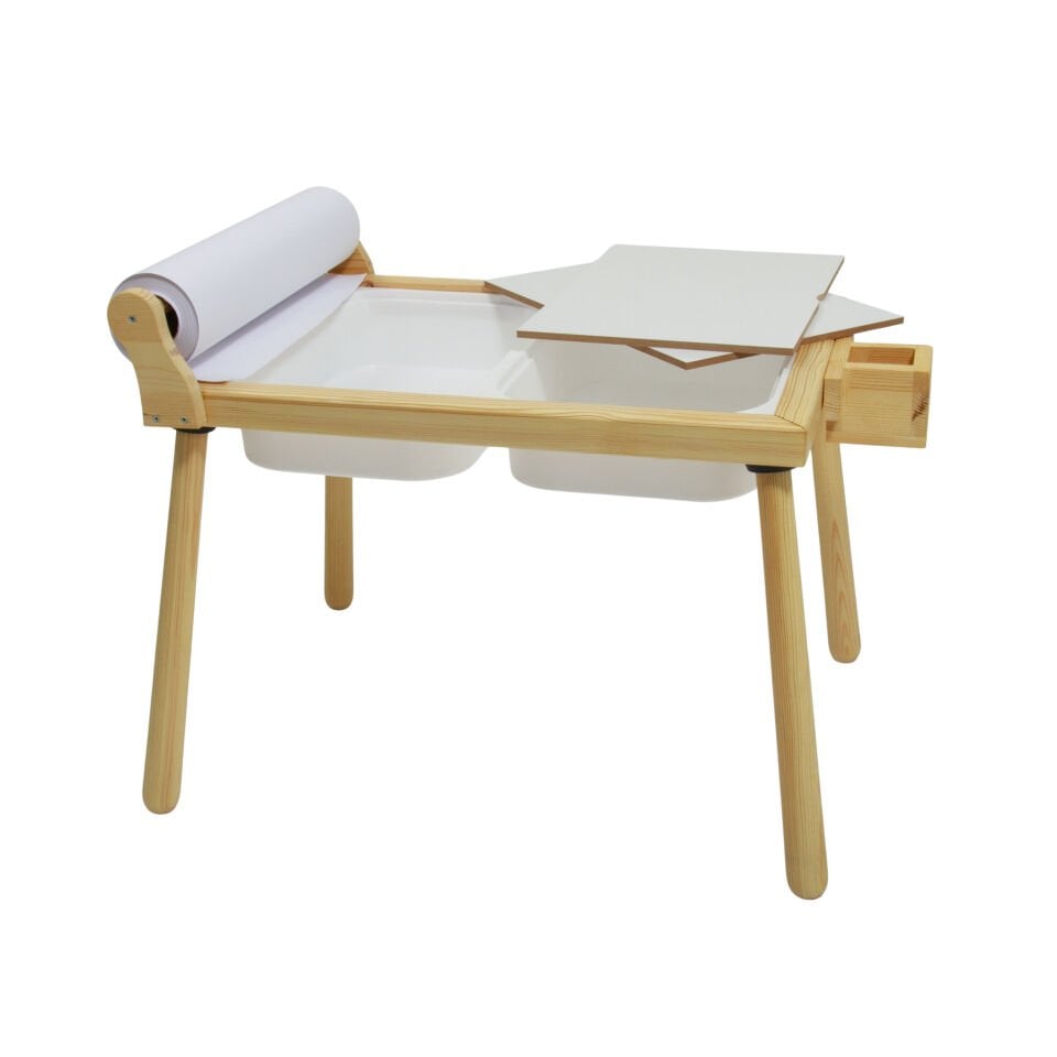 Rulo Aparatlı Doğal Ahşap Duyusal Çocuk Aktivite Masası Oyun Masası