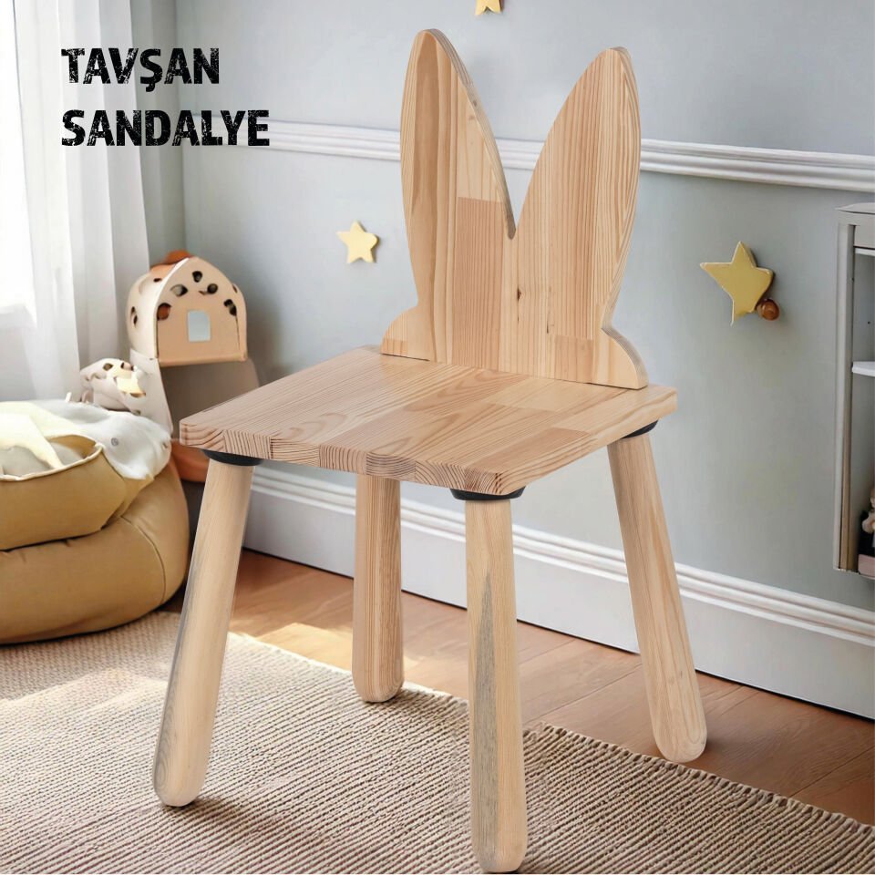 Doğal Ahşap Çocuk Sandalye Tavşan