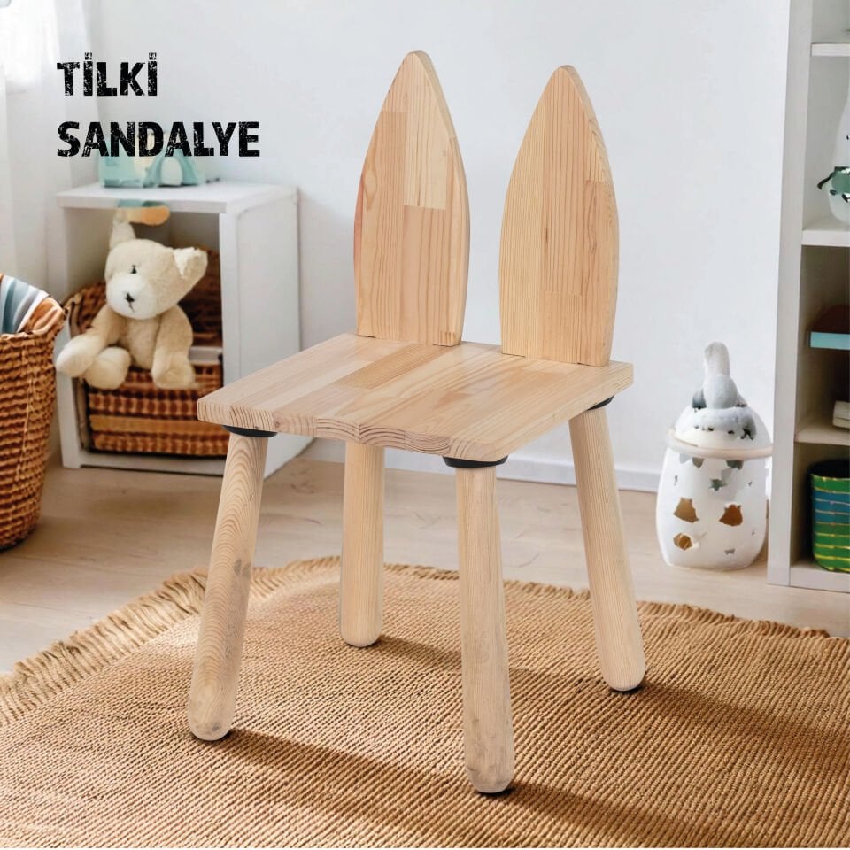 Doğal Ahşap Çocuk Sandalye Tilki